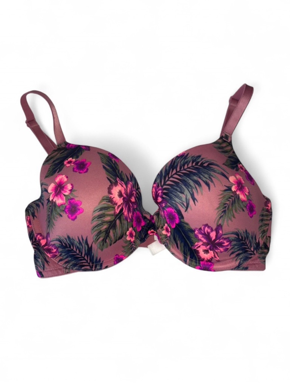 PINK Victoria's Secret Mauve Floral Underwire Bra with Pink & Green Accents